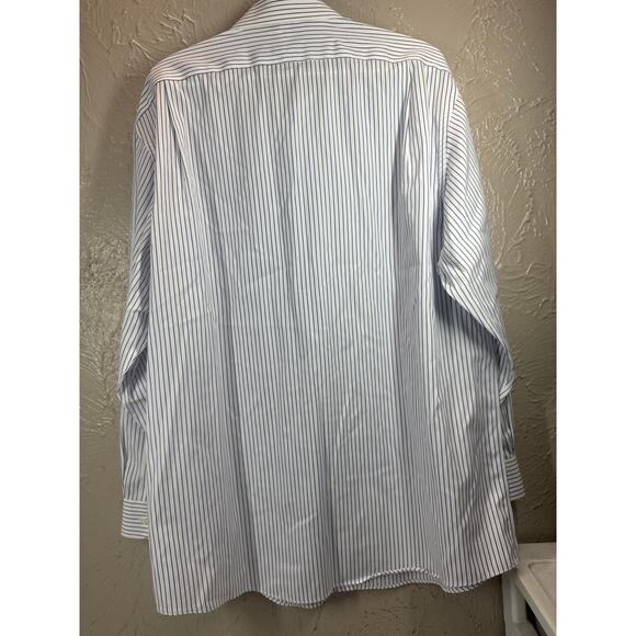 Jos A Banks Traveler Mens Cotton Striped Blue Dress Shirt Preppy Size 17 - 34 - Picture 2 of 4
